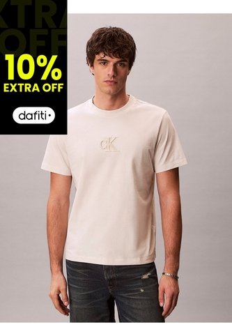 Camiseta Beige De Manga Corta Con Monograma Estampado Calvin Klein Calvin Klein