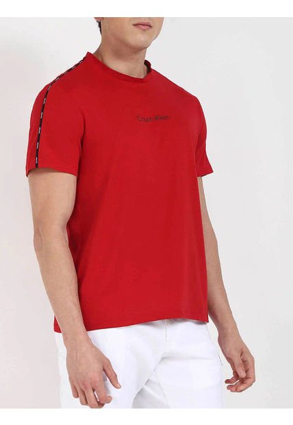 Camiseta Roja Con Ribete De Logotipo En Las Mangas Calvin Klein