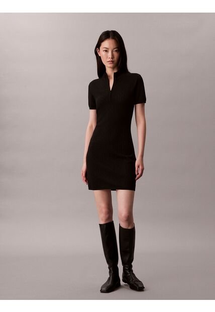 Vestido Negro Mini Tipo Saco Tejido Con 1/4 Cremallera Calvin Klein