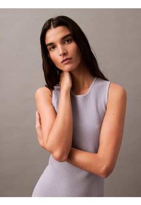Vestido Gris Corto Sculpted De Punto De Canalé Calvin Klein