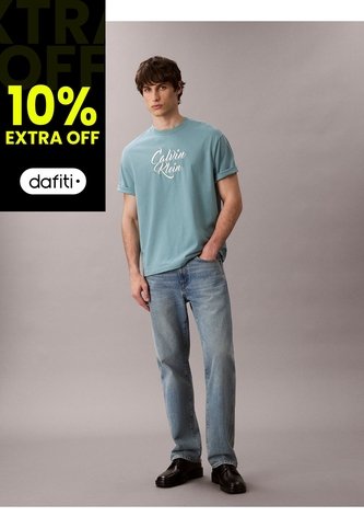 Camiseta Azul De Algodón Grueso Con Logo Cursivo Calvin Klein Calvin Klein