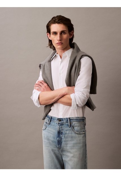 Camisa Blanca Slim Fit Elástica De Manga Larga Calvin Klein