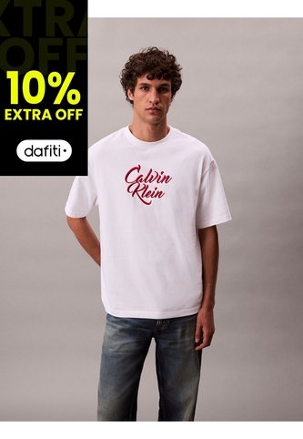 Camiseta Blanca De Algodón Grueso Con Logo Cursivo Calvin Klein Calvin Klein