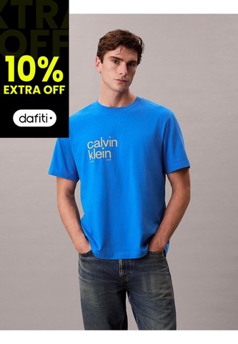 Camiseta Azul Con Logo Estampado En Alineado Derecho Calvin Klein Calvin Klein