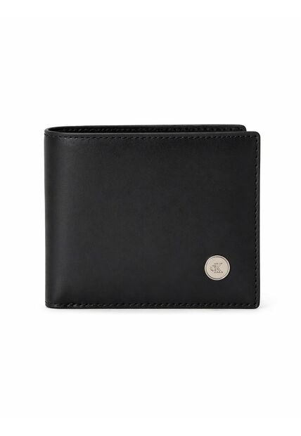 Billetera Negra De Cuero Con Monograma Circular Calvin Klein
