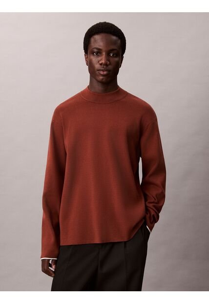 Saco Café De Tejido Boxy En Punto Técnico Con Cuello Semi Alto Calvin Klein