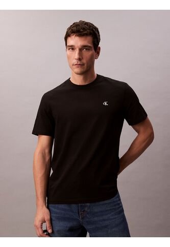 Camiseta Negra Regular De Manga Corta Con Monograma Bordado Calvin Klein Calvin Klein