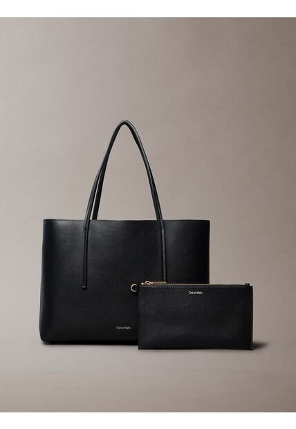 Bolso Negro Tote Pequeño Con Logo En Lámina Metálica Calvin Klein