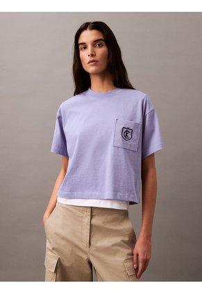Camiseta Morado Cropped Con Escudo Con Logo Calvin Klein
