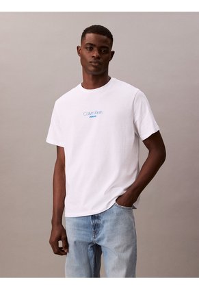 Camiseta Blanca Acid Wash Graphic Crewneck Calvin Klein