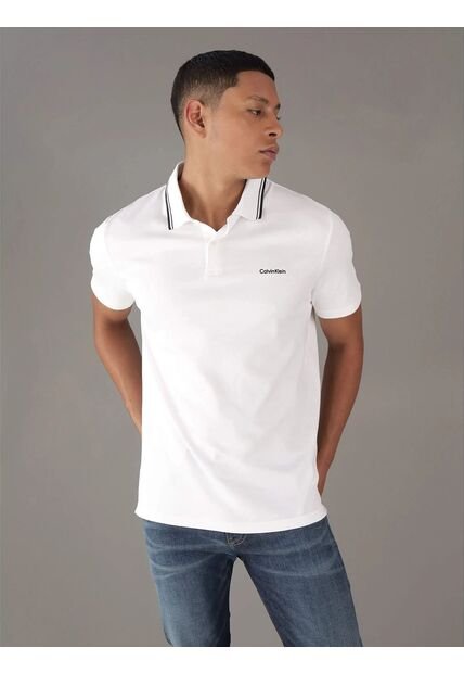 Polo Blanco Con Ribete De Algodón Líquido Calvin Klein