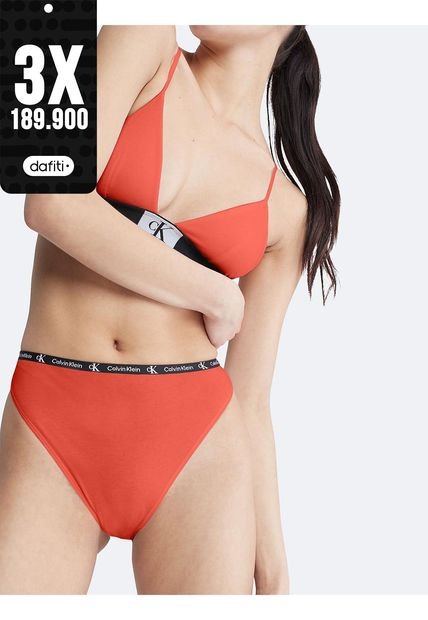 Pantie Naranja De Corte Alto Con Logo Calvin Klein