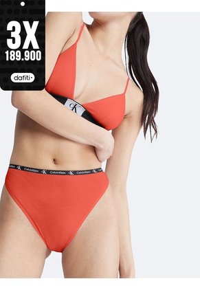 Pantie Naranja De Corte Alto Con Logo Calvin Klein