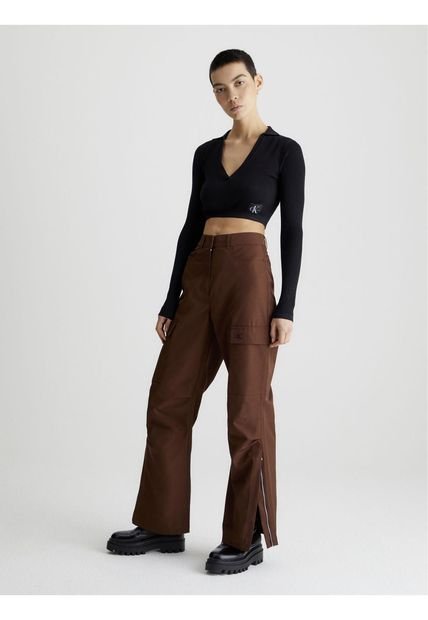 Saco Negro Cropped Con Cuello En V Para Mujer Calvin Klein