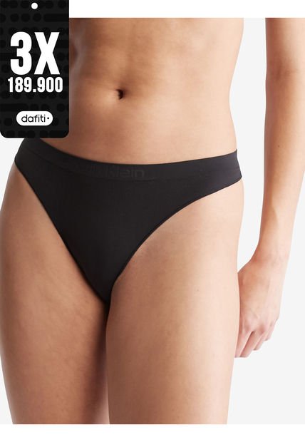 Pantie Negra Tipo Tanga Con Logo Calvin Klein