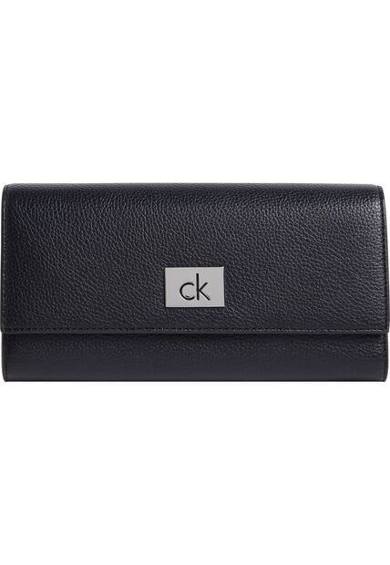 Billetera Negra Trifold Con Placa Metálica Calvin Klein