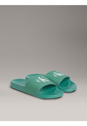 Sandalias Verde Deslizantes Con Monograma Calvin Klein