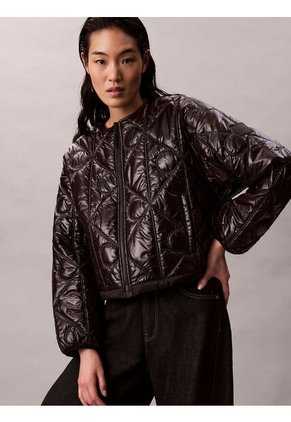 Chaqueta Negra Acolchada Con Patrón De Logo Calvin Klein