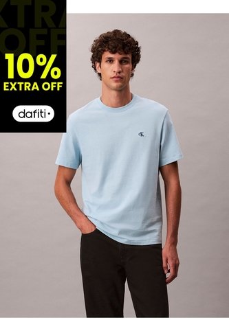 Camiseta Azul Cielo Regular De Manga Corta Con Monograma Bordado Calvin Klein Calvin Klein