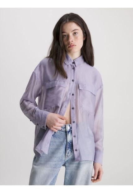 Camisa Utilitaria Holgada Transparente Mujer Morado Calvin Klein