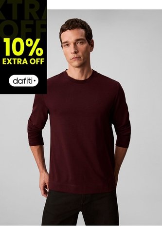 Camiseta Chocolate De Manga Larga De Algodón Premium En Tejido Interlock Calvin Klein Calvin Klein