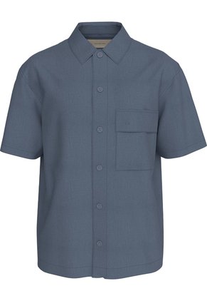 Camisa Azul Manga Corta De Lino Calvin Klein
