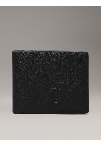 Billetera Negra De Cuero Con Monograma En Relieve Calvin Klein Calvin Klein