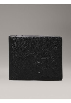 Billetera Negra De Cuero Con Monograma En Relieve Calvin Klein