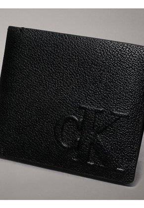 Billetera Negra De Cuero Con Monograma En Relieve Calvin Klein