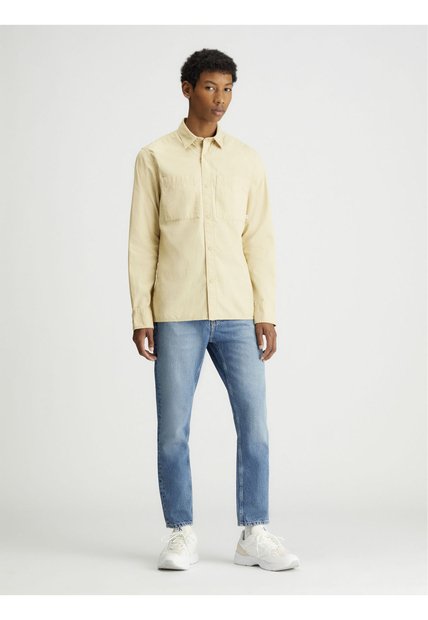 Camisa Beige Con Textura Lineal Calvin Klein