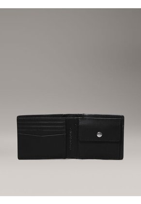 Billetera Negra De Cuero Con Monograma En Relieve Calvin Klein