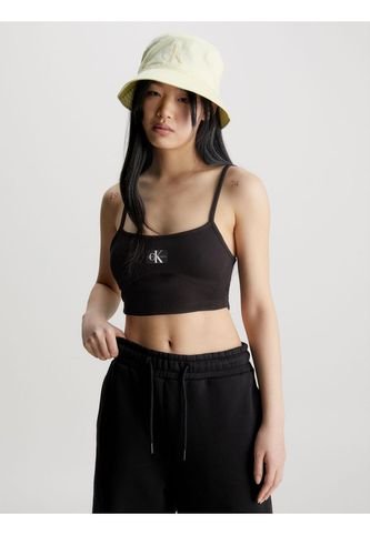 Crop Top Negro De Punto Canalé Para Mujer Calvin Klein Calvin Klein
