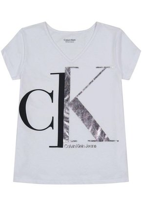 Camiseta Con Cuello V Niña Blanco Calvin Klein