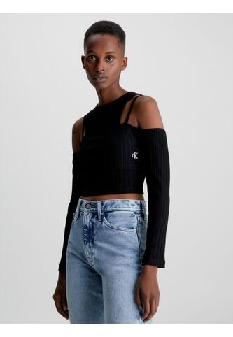 Top Recortado De Doble Capa Negro Mujer Negro Calvin Klein Calvin Klein