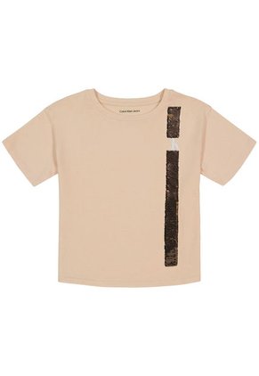 Camiseta Con Cuello Redondo Niña Beige Calvin Klein