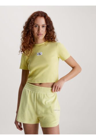 Camiseta De Punto De Canalé Con Insignia Mujer Amarillo Calvin Klein Calvin Klein