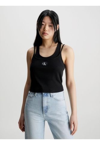 Camiseta De Tirantes Acanalada De Dos Capas Mujer Negro Calvin Klein Calvin Klein