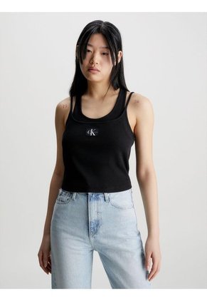 Camiseta De Tirantes Acanalada De Dos Capas Mujer Negro Calvin Klein