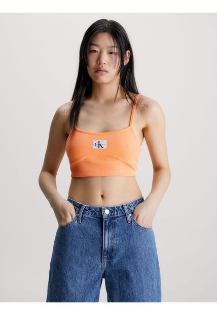 Crop Top Naranja De Punto Canalé Para Mujer Calvin Klein