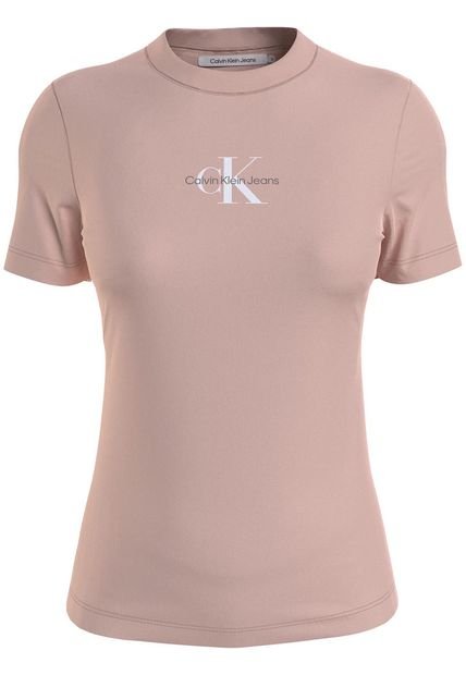 Camiseta Slim Con Monograma Mujer Rosado Calvin Klein