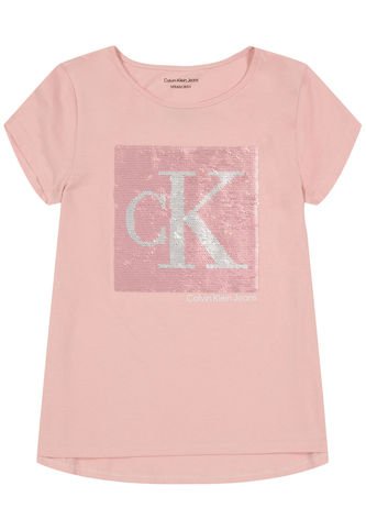 Camiseta Con Logotipo De Lentejuelas Niña Rosado Calvin Klein Calvin Klein