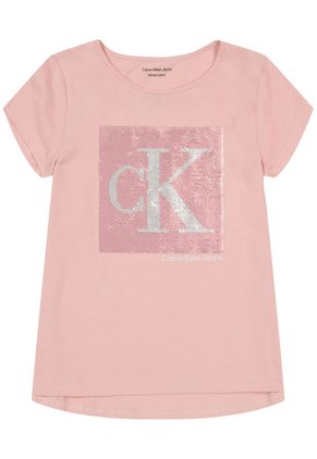 Camiseta Con Logotipo De Lentejuelas Niña Rosado Calvin Klein