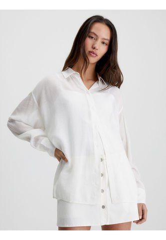 Blusa Con Espalda Dividida De Rayón Arrugado Mujer Blanco Calvin Klein Calvin Klein