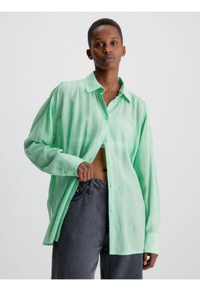 Blusa Con Espalda Dividida De Rayón Arrugado Mujer Verde Calvin Klein