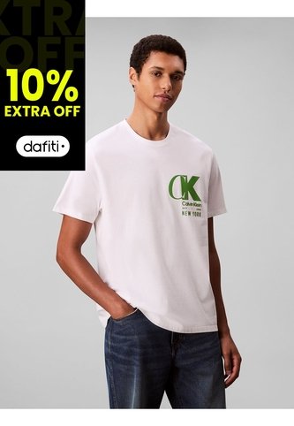 Camiseta Blanca Con Estampado De Logo Con Efecto Entrelazado Calvin Klein Calvin Klein