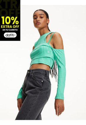 Top Verde Recortado De Doble Capa Para Mujer Calvin Klein