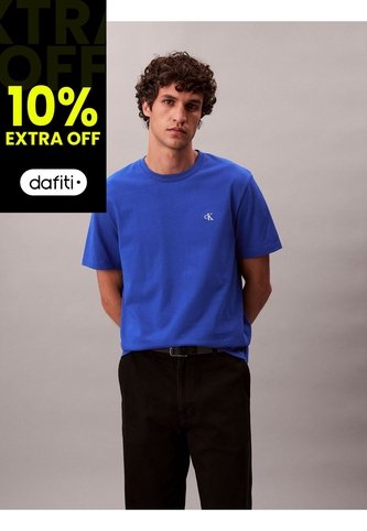 Camiseta Azul Regular De Manga Corta Con Monograma Bordado Calvin Klein Calvin Klein