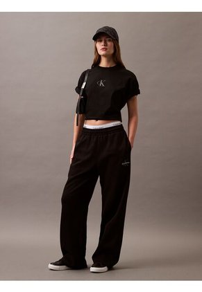 Camiseta Negra Cropped Con Monograma Calvin Klein