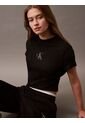 Camiseta Negra Cropped Con Monograma Calvin Klein de Calvin Klein