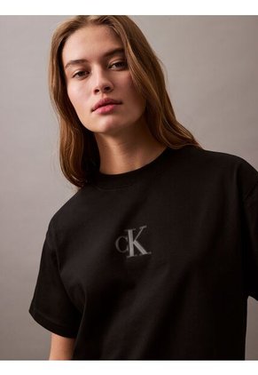 Camiseta Negra Cropped Con Monograma Calvin Klein